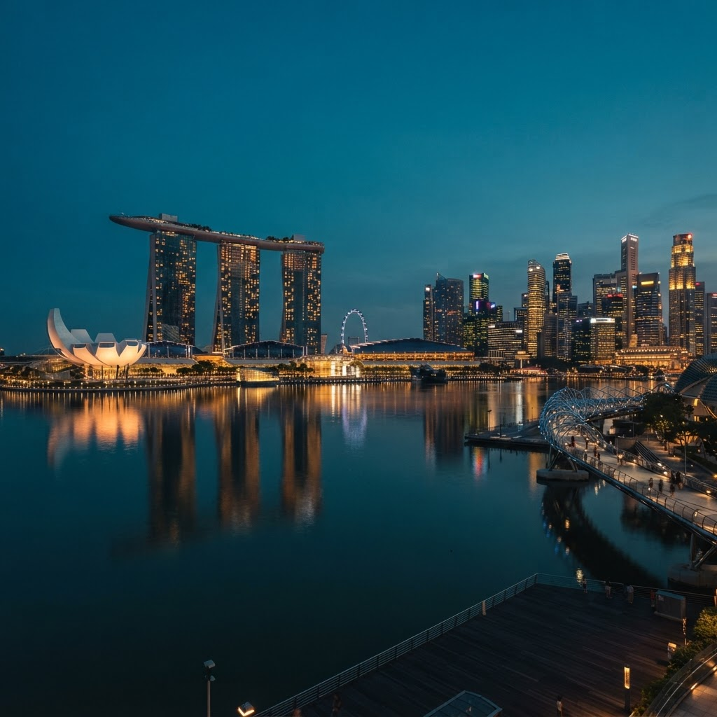 Singapore Marina Bay skyline at dusk